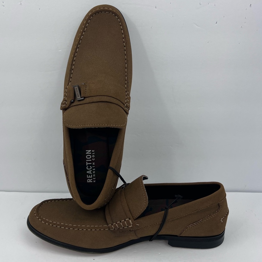 REACTION KENNETH COLE BROWN MENS LOAFERS, MAN MADE MATERIAL, SIZE 11